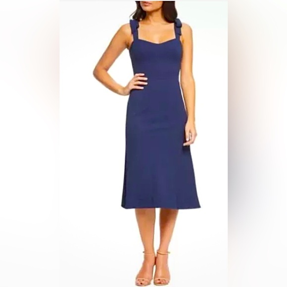 Dress the Population Sleeveless Hana Tie Shoulder A-line Midi Cocktail Dress - Picture 1 of 8